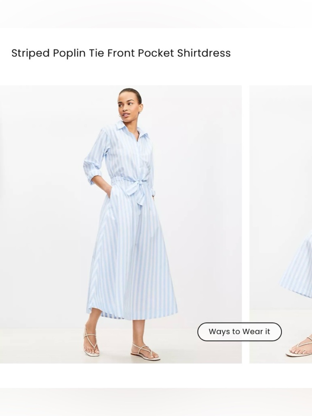 LOFT Light Blue & White Striped Tie-Front Shirtdress
